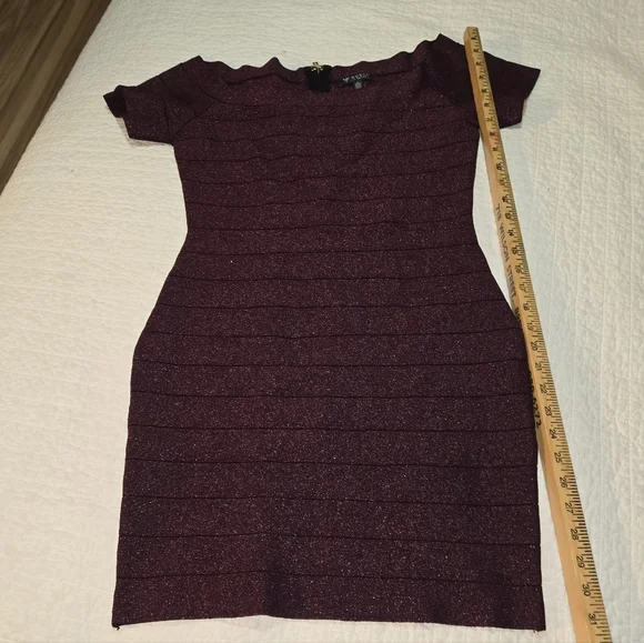 Guess Bodycon Cocktail Dress Cranberry Metallic Size 6 Party Event Date Night - Picture 4 of 9
